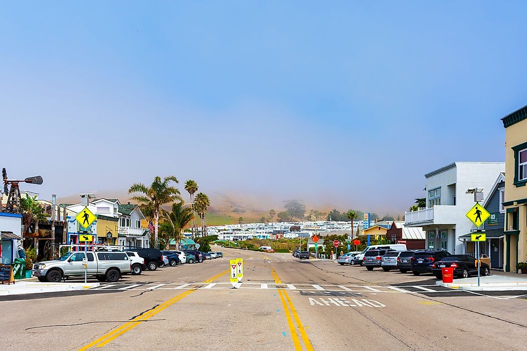 Scenic view of Ocean Avenue in downtown Cayucos.