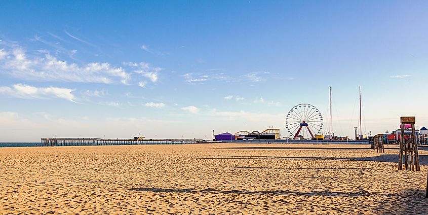 Empty beach of the pier in Ocean City, Maryland.