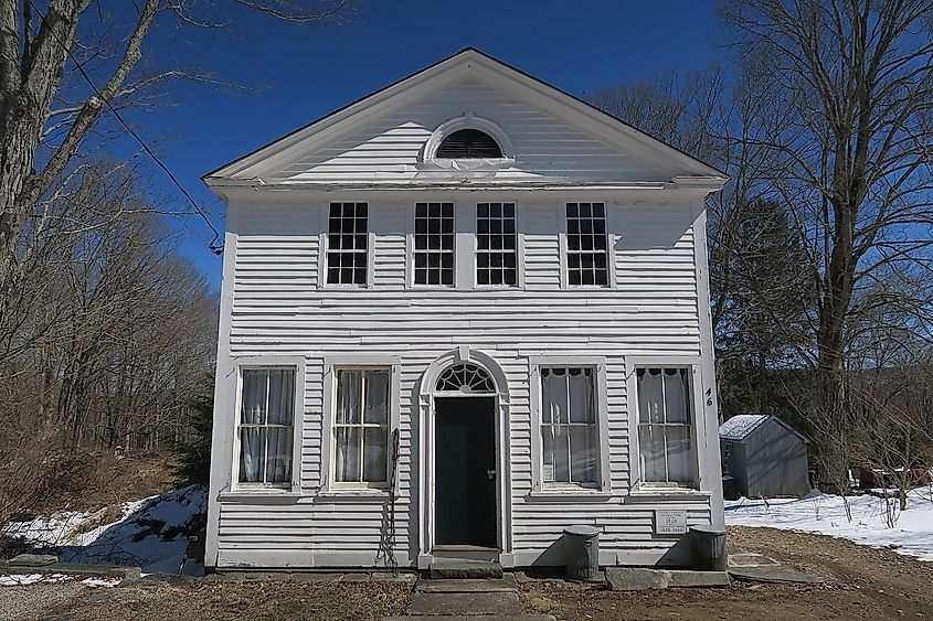 White facade of the Goodell-Lincoln General Store, Chaplin Connecticut