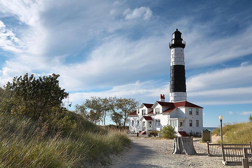 Big Sable Point Lighthouse late in the day and in the fall season, Ludington, Michigan.
