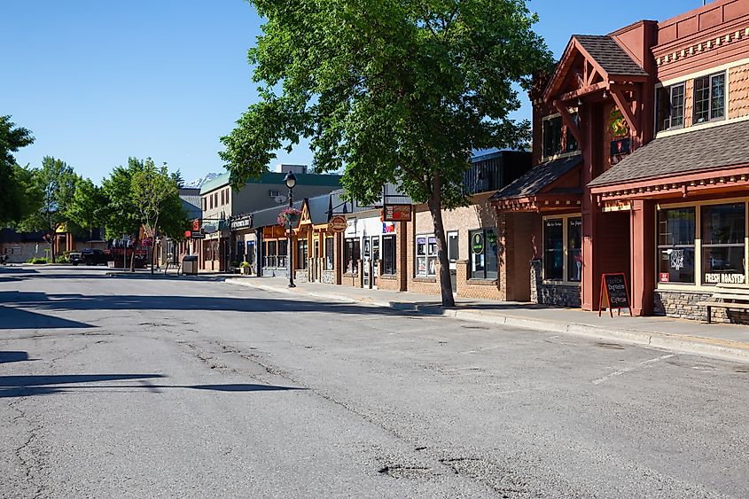 Local businesses in downtown Golden, British Columbia, Canada