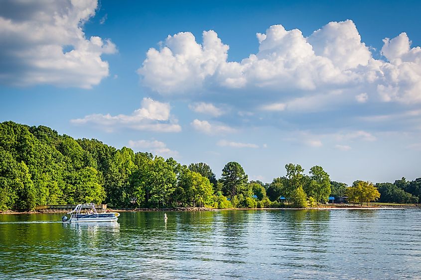 Boat in Lake Norman, seen from Jetton Park, in Cornelius, North Carolina