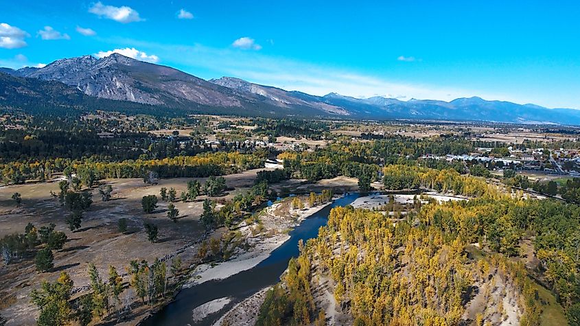 Drone view of the bitterroot mountain range in Hamilton Montana