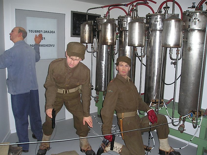 Reconstruction of the Operation Gunnerside team planting explosives to destroy the cascade of electrolysis chambers.