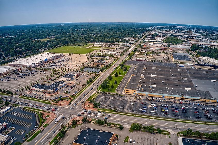 Aerial view of the Detroit suburb of Livonia, Michigan