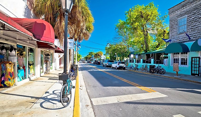 Key West famous Duval street view, south Florida Keys