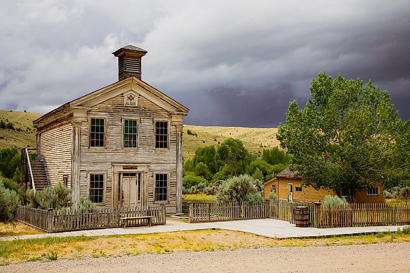 An old white wooden house at the Bannack State Park, Dillon, Montana.
