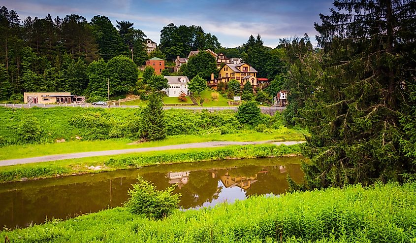 Homes along the Blackwater River in Thomas, West Virginia.