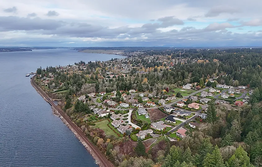 Aerial view of Steilacoom, Washington on Puget Sound