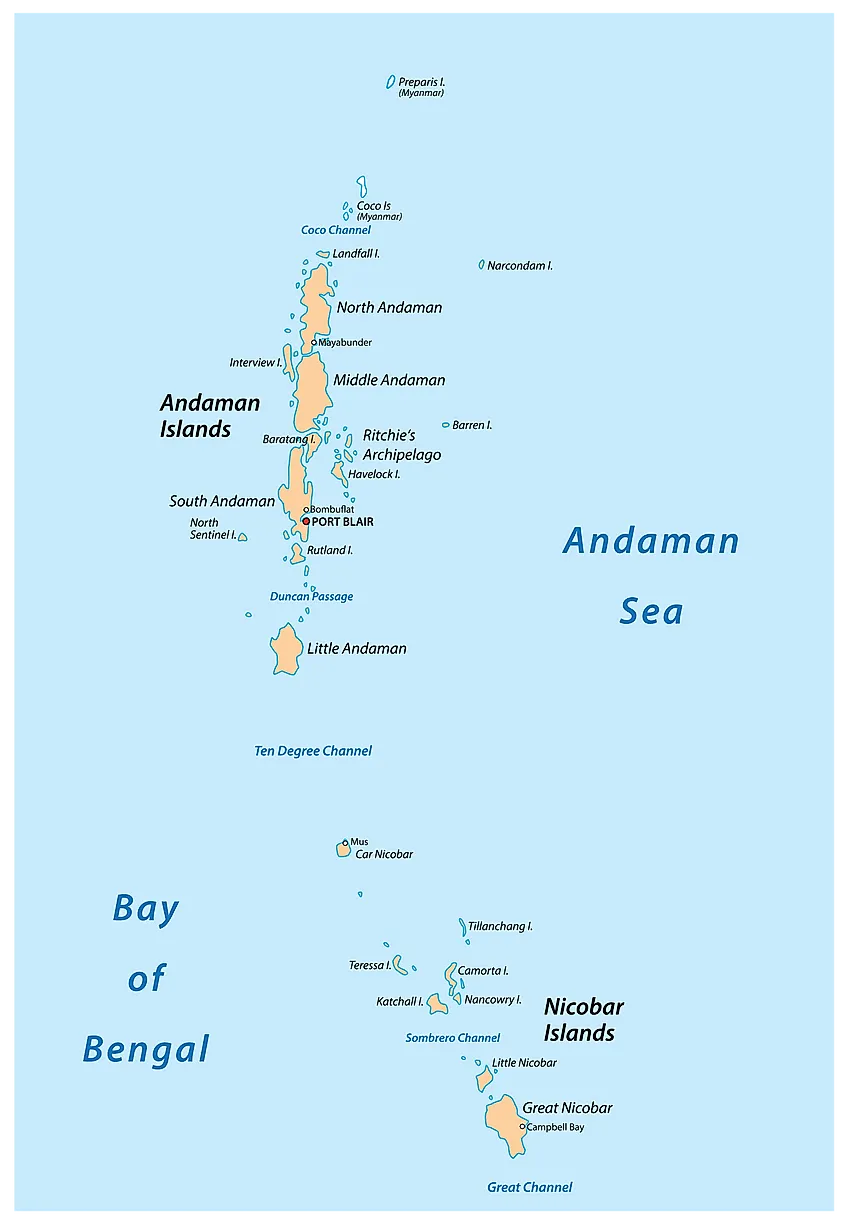 Andaman and Nicobar Islands in Bay of Bengal