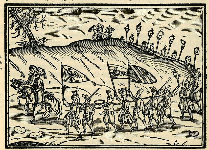 An illustration of Ottomans with European slaves.