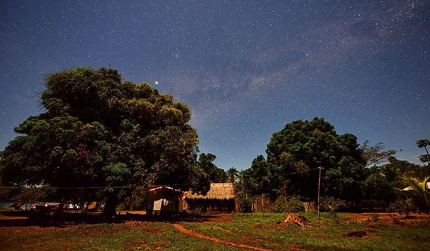 Starry night sky above the remote village of Mateguá, Beni Department, Bolivia, on the border with the state of Rondonia, Brazil