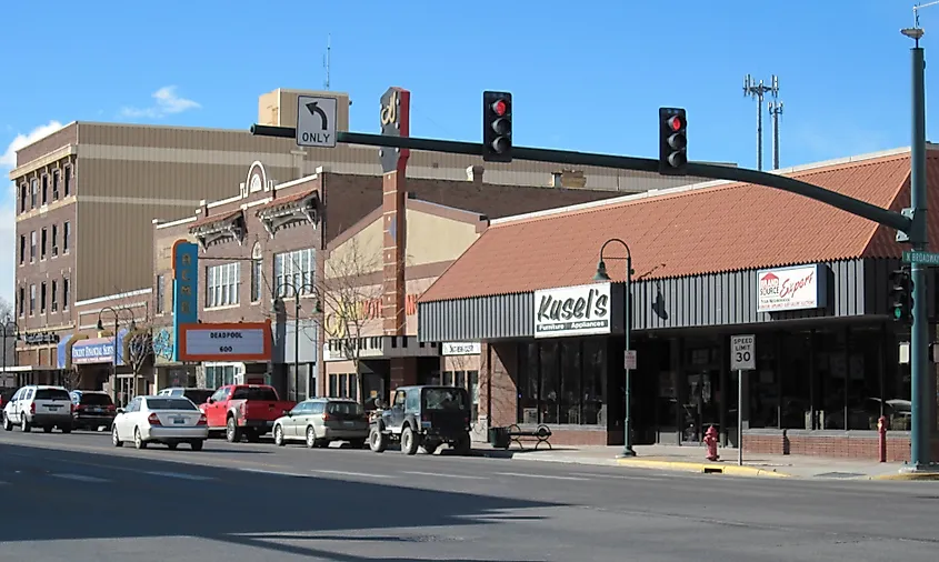 Main Street in downtown Riverton, Wyoming.