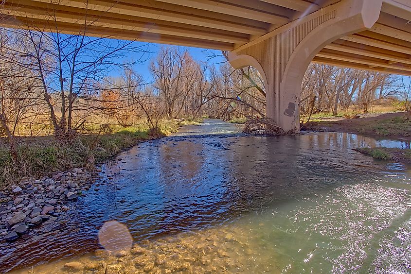 Verde River in Cottonwood, Arizona, flowing under the 10th Street Bridge.