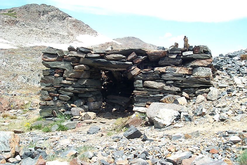 Great Sierra Mine structure, within the Great Sierra Mine Historic Site in Tuolumne County, Yosemite National Park, California.