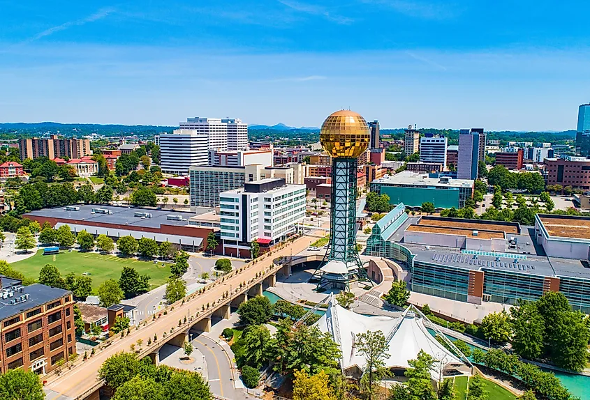 The skyline of Knoxville, Tennessee with the Sunsphere.