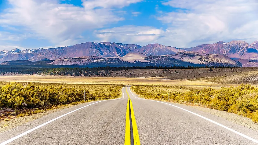 U.S. Route 6 crossing open desert and mountains in Nevada.