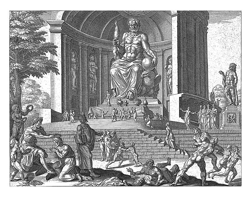 Illustration of the Statue of Zeus at Olympia.