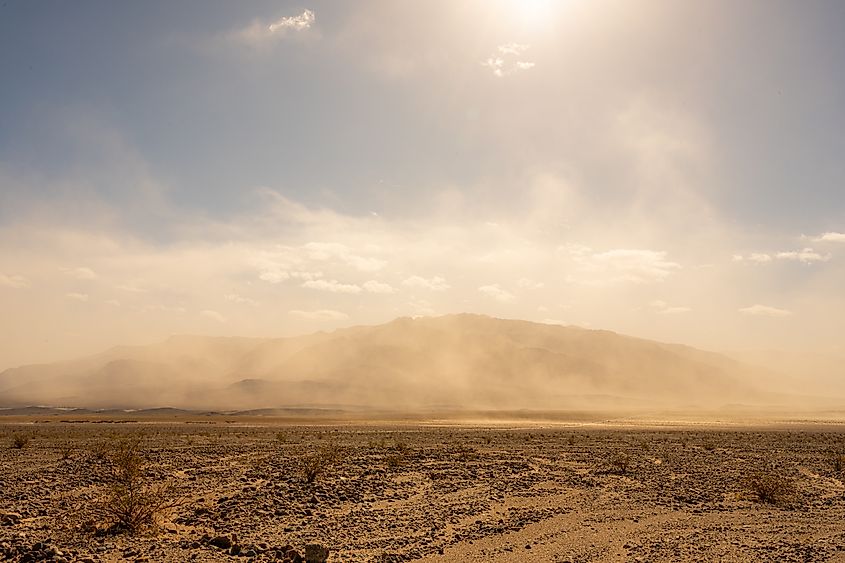 Sandstorm Over Mesquite Flats In Death Valley National Park.