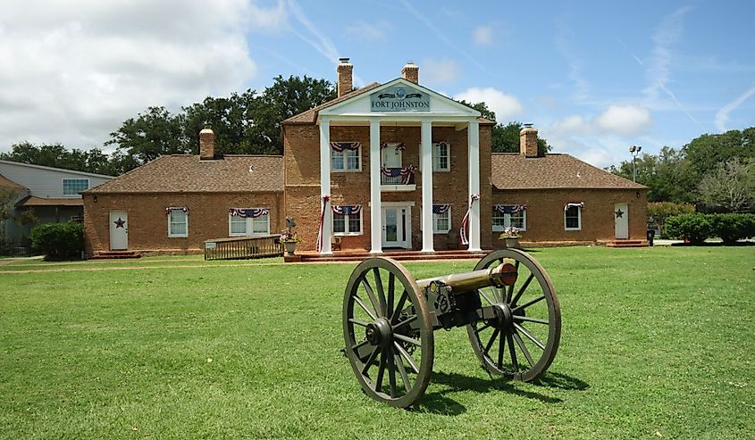 A cannon on the grounds of historic Fort Johnston in Southport, NC