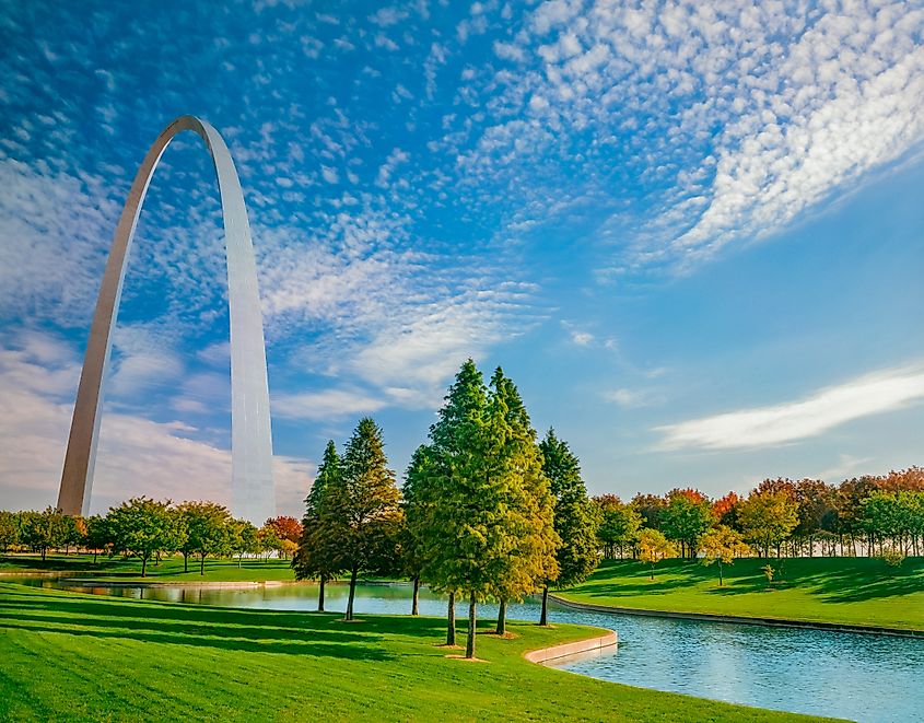 View of the river near the Gateway Arch in St. Louis, Mississippi.