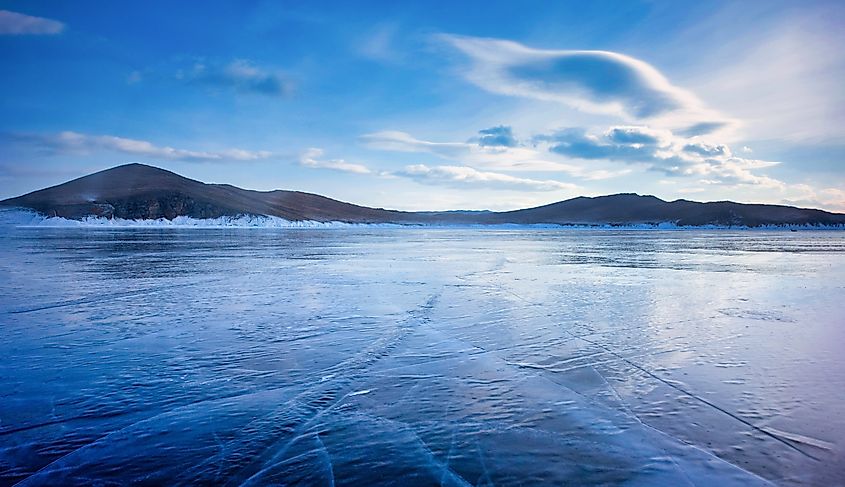 frozen water on Lake Baikal, Siberia, Russia
