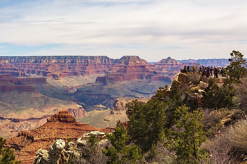 Visitors admiring the Grand Canyon from a viewpoint