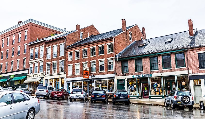 Downtown street in Belfast, Maine