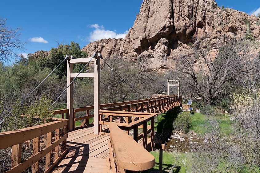 Suspension bridge on the hiking trails of Boyce Thompson Arboretum - Superior Arizona