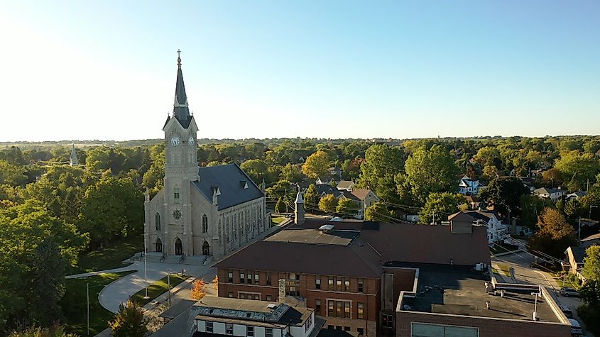 Establishing shot of Port Washington, Wisconsin. Aerial view