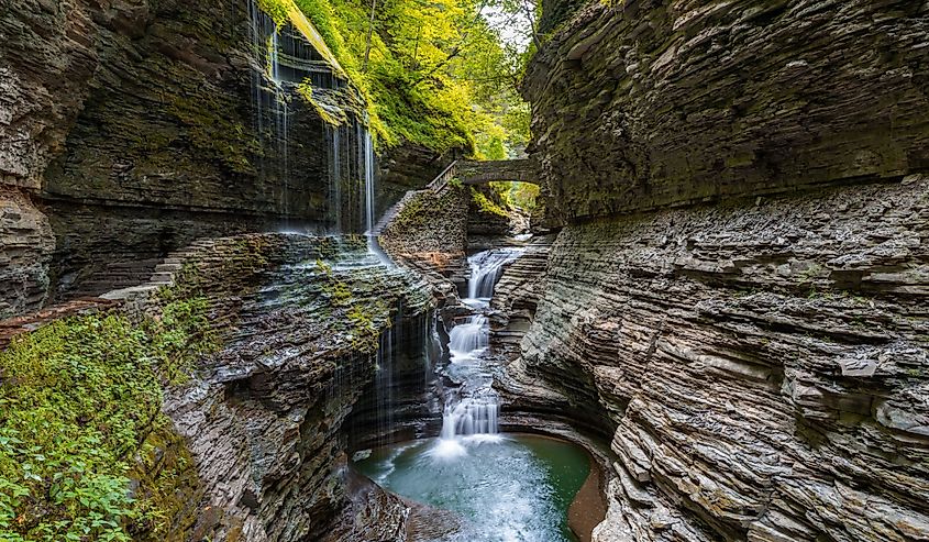 Rainbow Falls of Watkins Glen State Park Finger Lakes region of New York state.