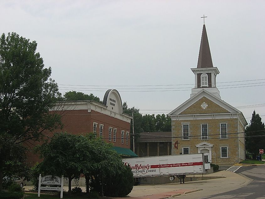 Gratiot Street from the Water Street intersection in Shullsburg, Wisconsin, United States. 