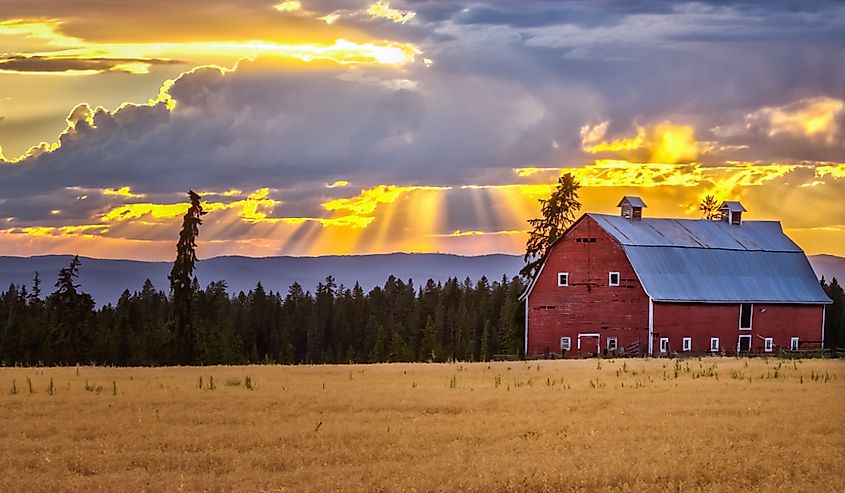 Big red barn on Hwy 53 by Bigfork Montana.