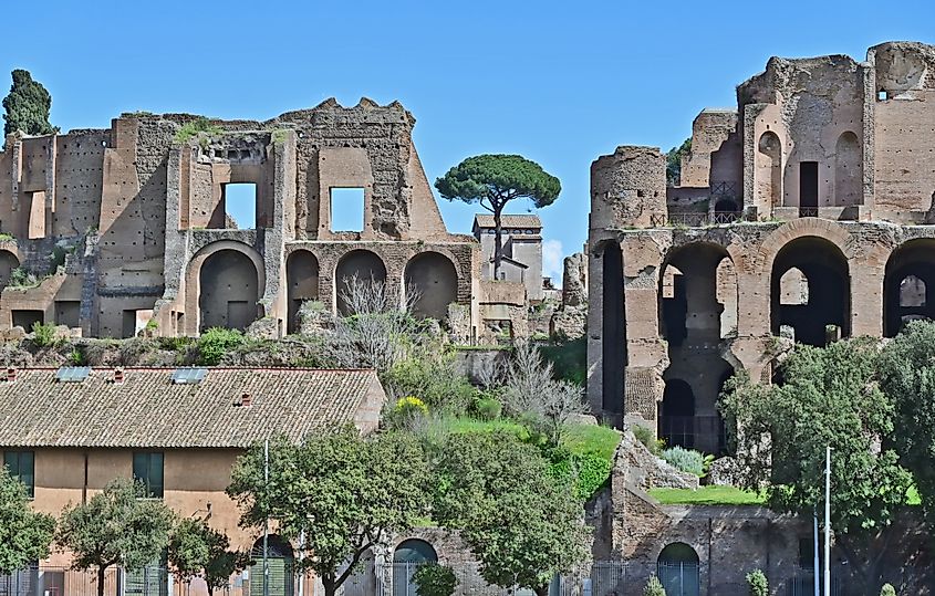 Rome, the Circus Maximus and the ruins of the imperial palaces on the Palatine Hill, Italy.