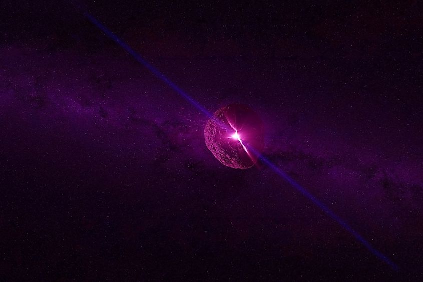 A neutron star, a pulsar, on a dark background