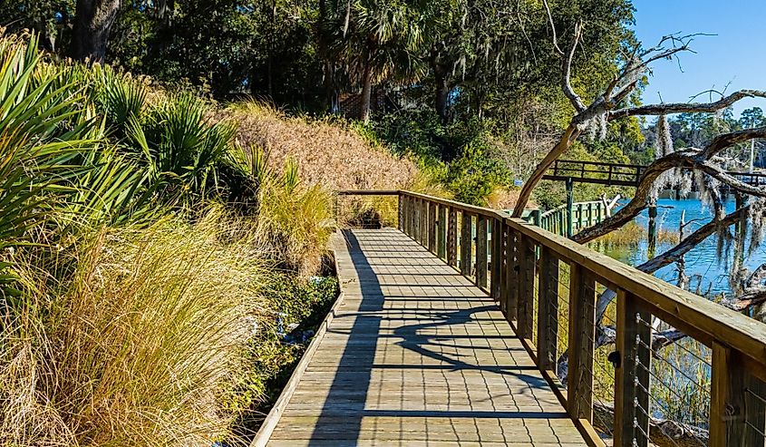 Old Town Wharf Boardwalk at The Wright Family Park, Bluffton, South Carolina.