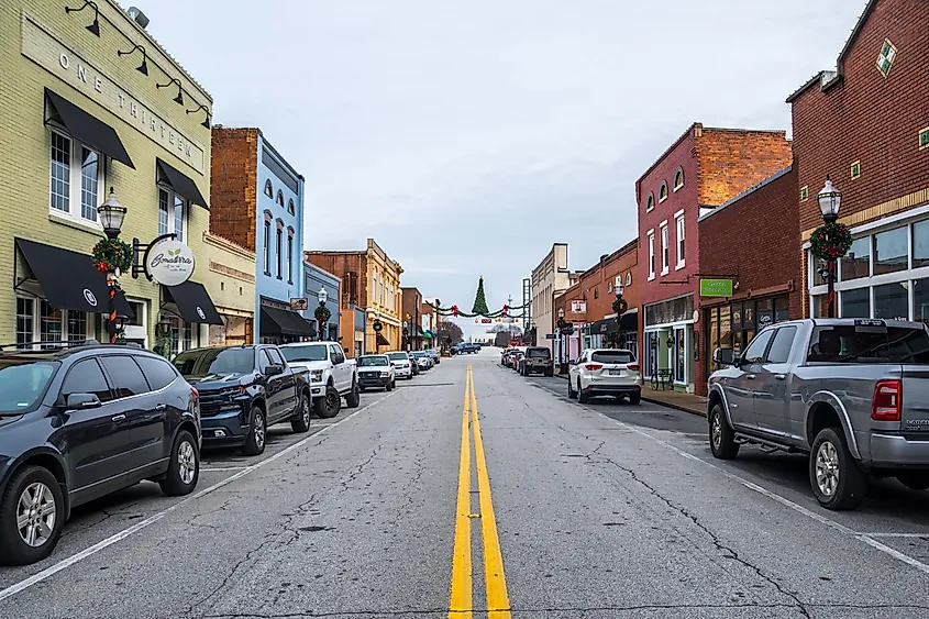 View of the main street in Seneca, South Carolina. Editorial credit: Cheri Alguire / Shutterstock.com