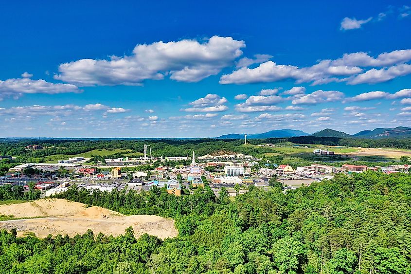 Aerial view of Pigeon Forge, Tennessee.