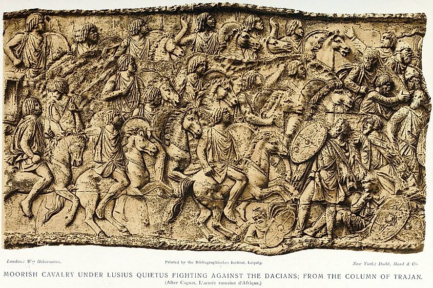 Roman Numidian cavalry under Lusius Quietus fighting in the Dacian wars, from the Column of Trajan.