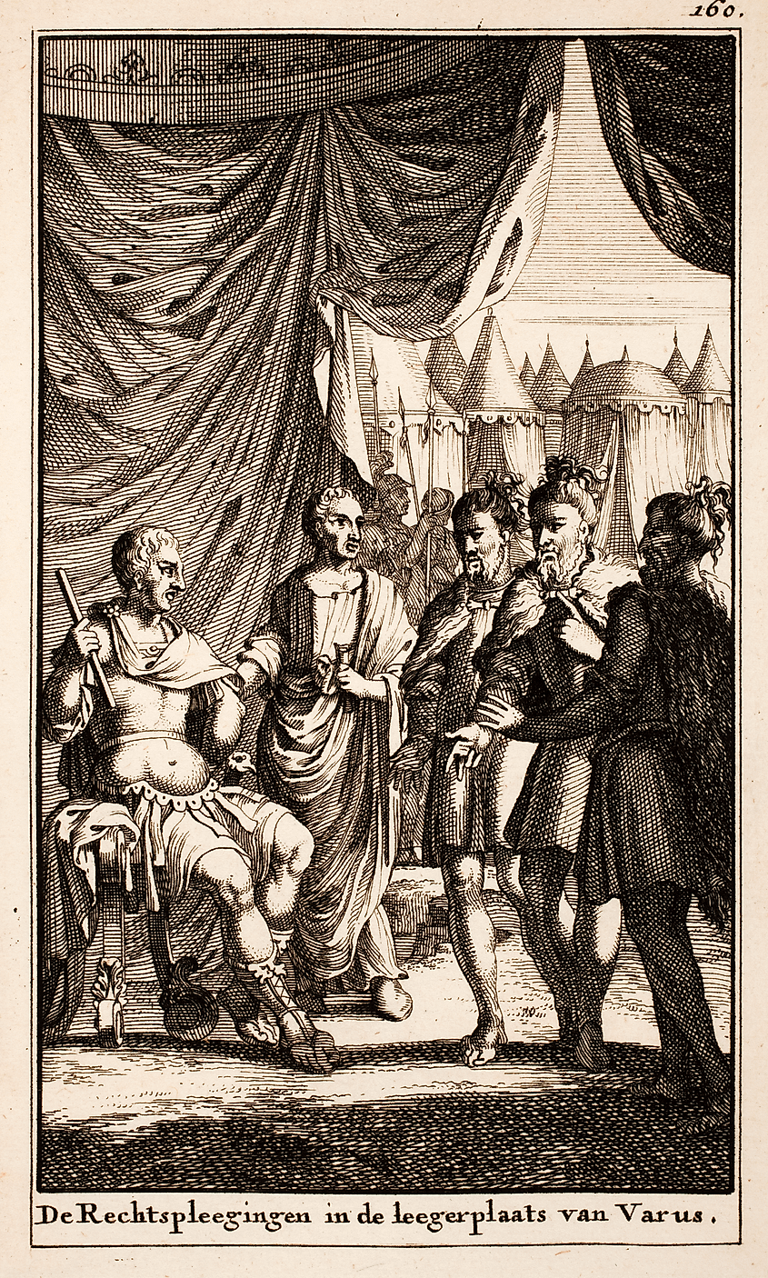Varus (left, sitting down), engraving from 1714
