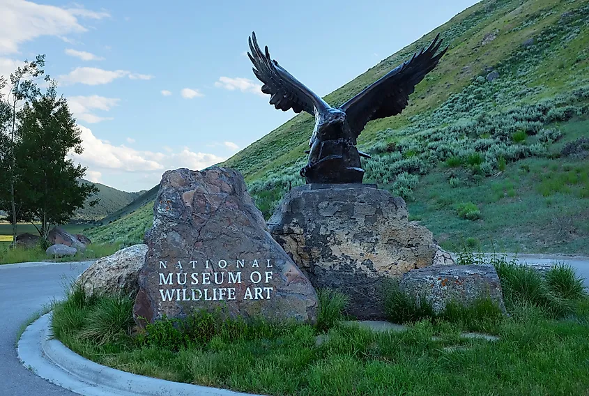Golden eagle statue at the entrance to the National Museum of Wildlife Art  in Jackson, Wyoming
