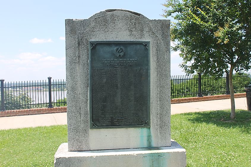 Plaque listing those who perished in the Rhythm Club fire.