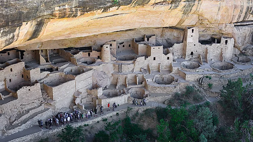 Organized tour group at Cliff Palace dwelling at Mesa Verde National Park