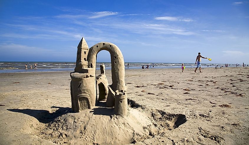 Sandcastles on beach on Mustang Island