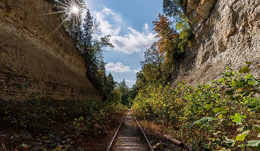 A section of the decommissioned railraod at the Madison Heritage Trail near Madison Indiana.