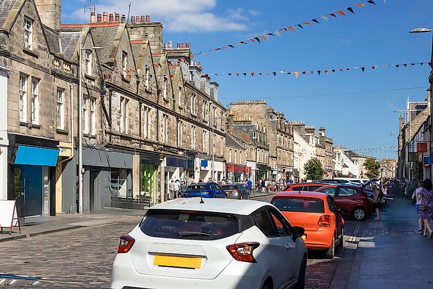 A busy street in St. Andrews, Scotland
