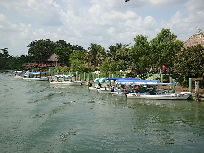Embarcadero turístico en la estación de servicios "Tres Brazos" de la Reserva de la Biosfera "Pantanos de Centla", municipio de Centla, Tabasco, México. Alfonsobouchot, CC BY-SA 3.0, via Wikimedia Commons