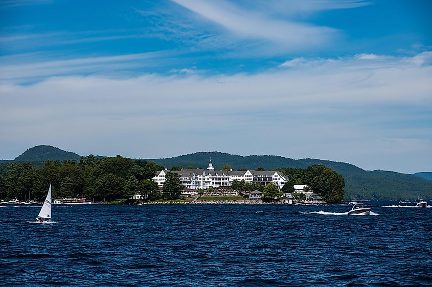 The Sagamore Resort on Lake George in Bolton Landing, NY, with a serene lakeside view