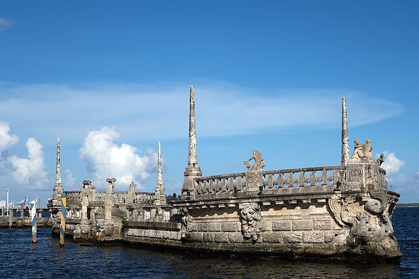 Stone breakwater barge at the Vizcaya Museum and Gardens on Biscayne Bay