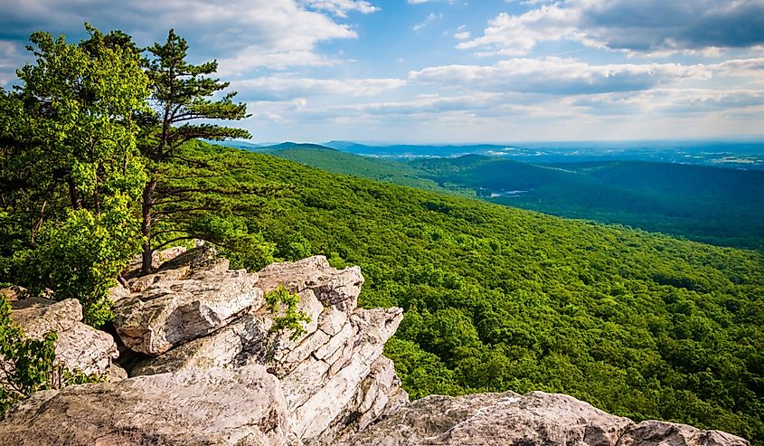 A view from the Annapolis Rocks along the Appalachian Trail on South Mountain in Maryland.
